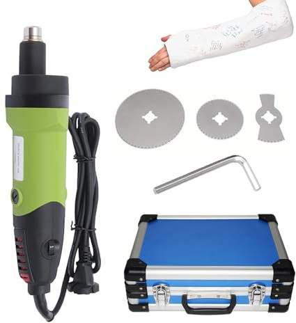 Coupe-plâtre médical électrique, coupe-plâtre orthopédique 125 W avec 3 lames différentes, 6 vitesses réglables, machine de découpe de plâtre professionnelle avec boîtier en aluminium(Green)