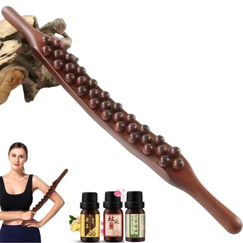 Outil de massage anti-cellulite, rouleau de massage lymphatique, outil de massage thérapeutique du bois, rouleau de massage en bois, 65 perles incurvées pour le dos, le ventre, les épaules (1 pièce)