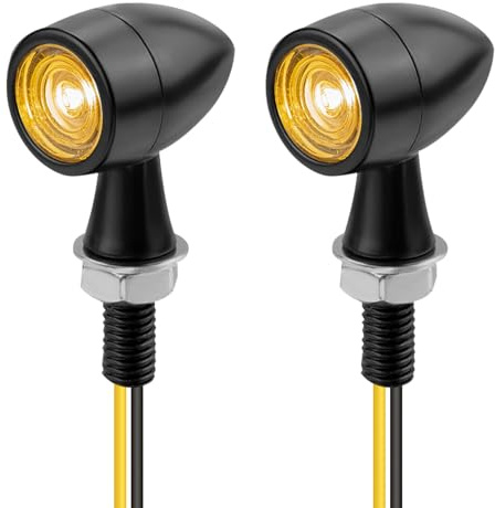 Aivane 2PCS Frecce Moto Omologate 12V, Certificato E32, M8 Indicatore Luminoso Retrò a Proiettile Lega di Zinco Pressofuso Impermeabile IP67, Adatta per Motociclette Skateboard Elettrici (Ambra)