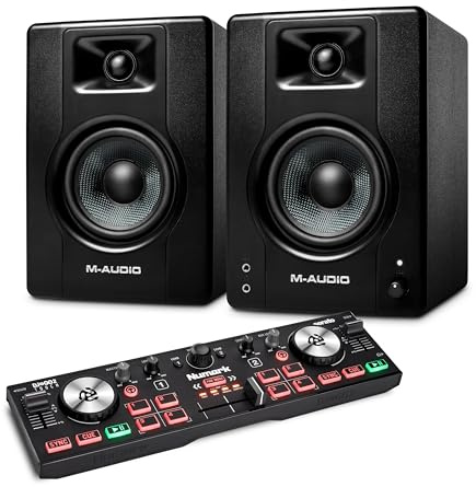 Numark DJ2GO2 Touch DJ Controller and M-AUDIO BX4 Pair Studio Monitors for Studio Recording, Music Production, Podcasting, Streaming