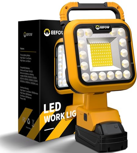 20V LED Work Light for Dewalt: 90W 9000LM 8 Portable Battery Powered Lights, 3 Modes Integrated Spotlight & Floodlight with USB & Type-C and Low Voltage Protection Ideal for Workshop (No Battery)