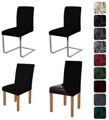jabeick Elastische Stuhlhussen 4er Set Stuhlbezug Stretch Hussen für Esszimmer Abnehmbarer Waschbarer Stuhlbezüge Stühle Schutz für Küche Restaurant Hotel Bankett Hochzeit (Schwarz)
