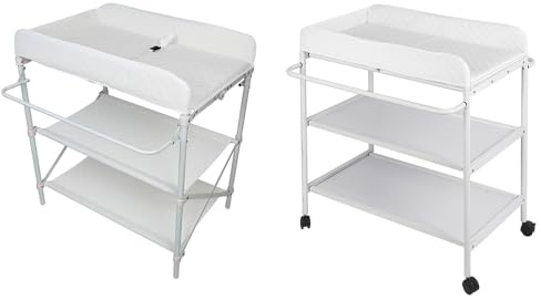 Klappbare Wickelkommode, Baby Wickelkombi, mobiler Wickeltisch mit Wickelauflage und Ablagefächern, platzsparend und stabil,84 x 72 x 90 cm (Weiß)