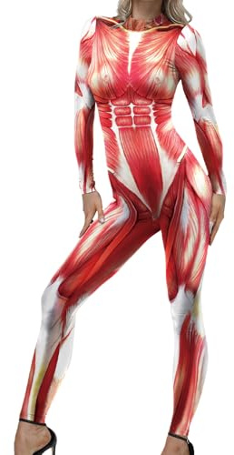 Bkljkf Halloween bodysuit dam – dam jumpsuit med muskeloptik tryck för scenföreställningar | Rolig karnevalkostym för temafester fotografering scenföreställningar