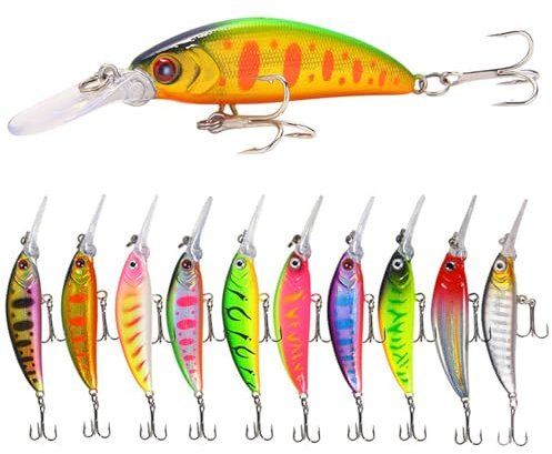 10 Pièces Leurres de Pêche à l'Appât, Leurre de Pêche 3D, 5,7g | 7cm Leurres de Peche pour Brochet, Naufrage Bionique Artificiels Leurres de Peche Brochet pour Truite, Perche, etc. (B)