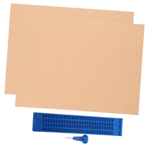 OFFIGAM Tavoletta Braille Scrittura Linee Celle in Plastica con Punteruolo Blu Completo per Ciechi Leggera e Portatile Facile da Usare
