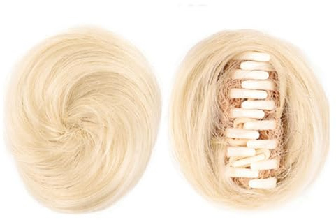 Vspek Dutt Haarteil mit Klammer, 2 Stück Gold Haar Dutt, Krallen Clip in Haar Bun, Mini Kralle Falsche Brötchen Glatte Haare Bun für Damen