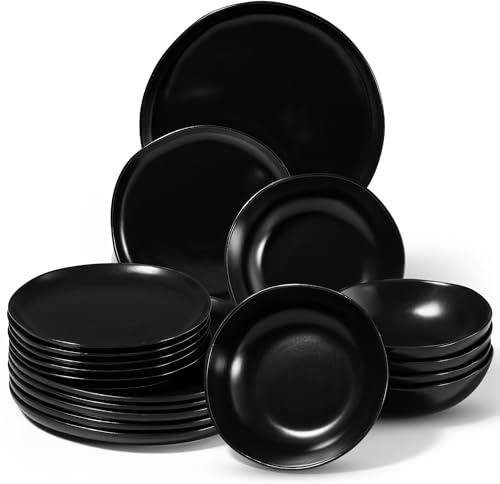 Onader 18 Piece Reactive Glaze Dinner Set for 6 People, Classic Black