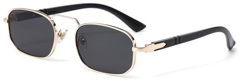 LJCZKA Occhiali da Sole Rettangolari Retrò per Uomo Donna Vintage Rettangolare Occhiali da Sole Montatura Metallo Classici Anni 90 Protezione UV400