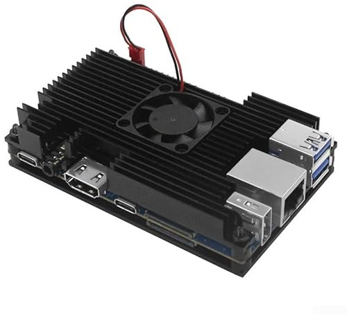 Carcasa de aleación de aluminio para Orange Pi 5 y 5B con ventilador de refrigeración, carcasa de disipación de calor activa y pasiva con almohadillas térmicas, carcasa protectora para CPU