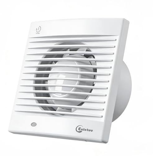 100mm Bathroom Extractor Fan with Overrun Timer, Wall Window Mounted Ventilation Bath Vent Fan for Toilet, Shower, Attic and Kitchen, 34dB Low Noise, IPX2, 12W, 4 Inches Duct