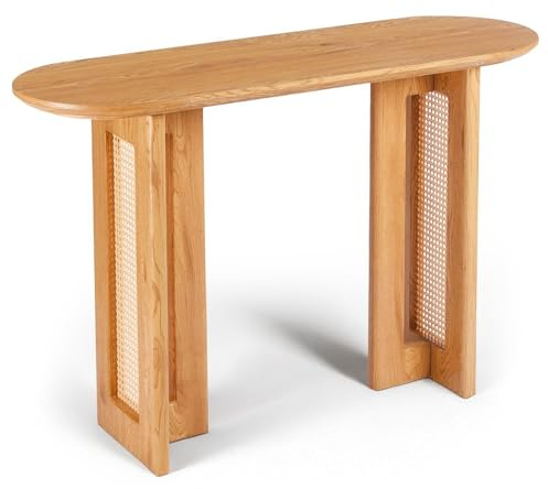 Menzzo Console Bohemia 120 cm con cannatura - Mobile ingresso in legno rovere chiaro e rattan - Tavolo consolle design bohemia - Mobili decorativi per soggiorno, ingresso o camera da letto