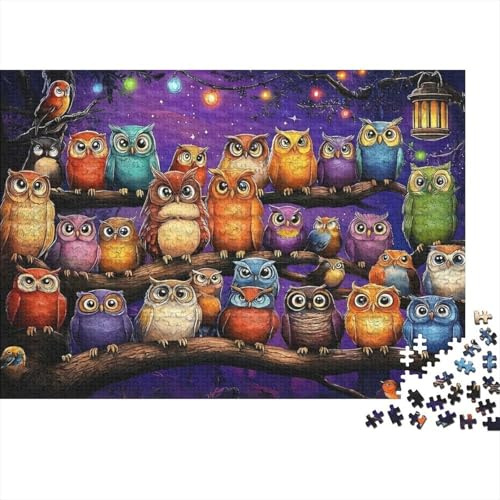 Búho de Dibujo Puzzle de 1000 Piezas Papel para Adultos Escena de Luz Nocturna Puzzle para Toda la Familia Relajante Decorativo 38x26cm/1000pcs