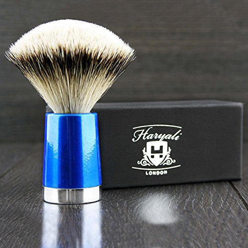 Haryali London Hand montiert Herren Rasierpinsel im blauen Griff mit reinem Silber Tipp Dachs Haar.