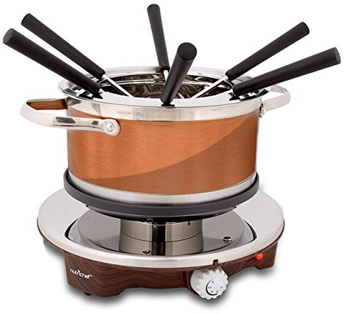 NutriChef Electric Chocolate Fondue Maker Set - 1000W Warmer Machine Kit 1 Quart Nonstick Stainless Steel Melting Pot w/LED Light, 6 Dipping Forks, Melts Cheese Chocolate Candy Sauce Dip PKFNMK25