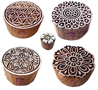 Städtisch Entwürfe Runden und Blume Holz Drucken Stempel (Set von 5)