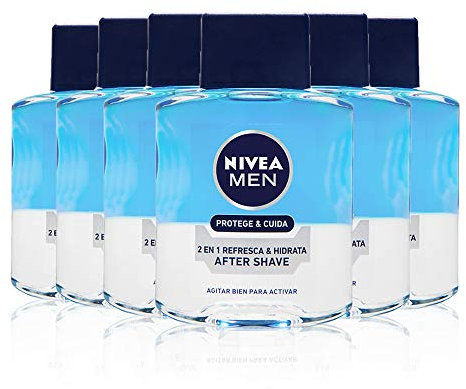 NIVEA MEN Protege & Cuida After Shave 2 en 1 Refresca & Hidrata en pack de 6 (6 x 100 ml), after shave hidratante y refrescante, bálsamo after shave y loción para hombre