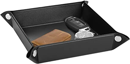 Luxspire PU Leder Taschenleerer, Schmuck Tablett Organizer Ablage Aufbewahrungsbox für Schmuck Schlüssel Geldbörsen Uhren Münzen Handys, Kleine Größe – Schwarz
