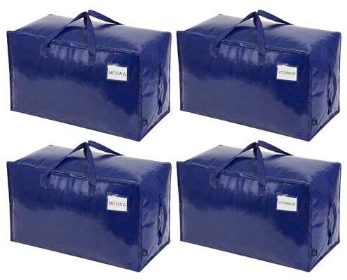 VENO 4 Pack Large Moving Boxes & Storage Bags – Oversized Packing Bags with Zippers & Handles,Heavy-Duty Laundry Bag for Moving House(Blue, 4 Pack)