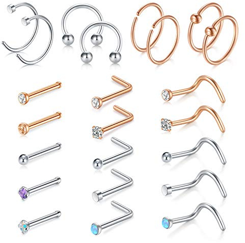D.Bella 18G Nasenpiercing Nasenringe Chirurgenstahl CZ Opal Nasenstecker Ohrstecker Schmuck Set