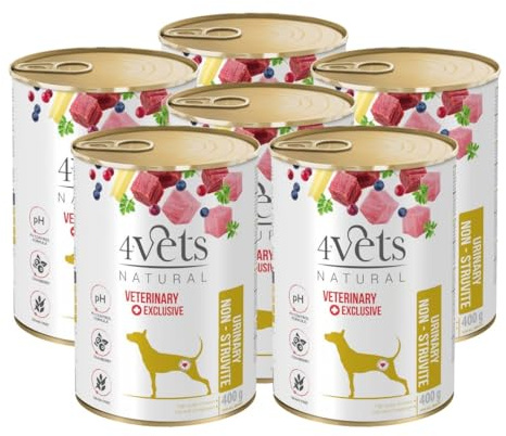 Westho Petfood 4Vets Urinary Support Lot de 6 boîtes de 400 g de nourriture humide diététique pour chiens souffrant de maladies des voies urinaires Sans céréales Teneur réduite en sodium et en