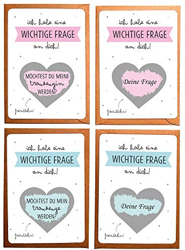 OWLBOOK Rubbelkarte 4er Set Trauzeugen Rubbellos mit wichtige Frage Geschenke Geschenkideen für Trauzeugin zur Hochzeit & Verlobung