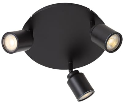 Qazqa Badezimmer Verstellbarer Deckenstrahler, Deckenspot - Ducha - Schwarz, max. 35W, Geeignet für LED, 25cm, Rund, 3-flammig, IP44, Ideal als Wohnzimmerlampe, Küche lampe und