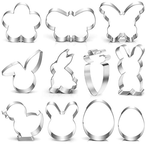 O-Kinee Cortador de Galletas Pascua - 11 Piezas Cortador de Acero Inoxidable - Huevo, Zanahoria, Conejo, Mariposa, Liebre, Flor, Cara de Conejo, Pollito y Ccabeza de Conejo, Pascua Decoracion
