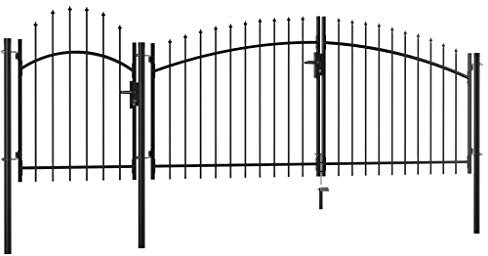 Festnight Gartentor Zauntor Garten Gartenpforte Doppelflügel Hoftor Gartenzaun Pforte Metalltor Hoftür Tor mit 3 Pfosten Stahl 1,5 x 4 m Schwarz