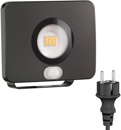 ledscom.de LED Gartenstrahler WEGA für außen, IP44, Bewegungsmelder, Stecker, schwarz, 11,9 W, 880lm, weiß