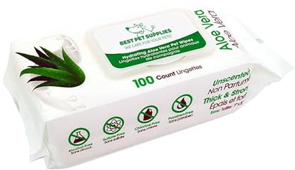 Best Pet Supplies Tierpflegetücher für Hunde und Katzen (100 Stück) by Deodorant auf Pflanzenbasis für Mäntel und trockene, juckende oder empfindliche Haut, Hydratisierende Aloe Vera, Size 20x23 cm