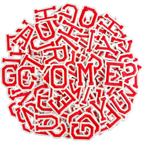 AXEN 52pcs Alphabet A to Z Patches, Iron on Sew on Letters for Clothes, Classic Red