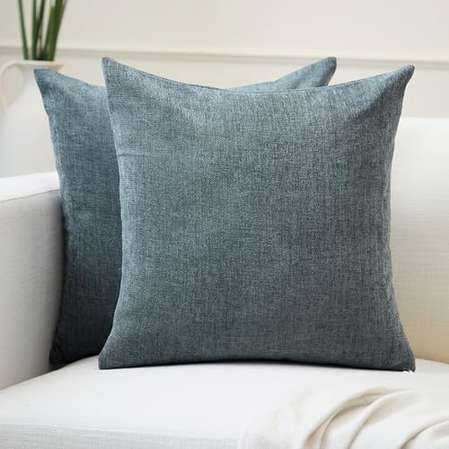 Encasa XO Chenille Kissenbezug, Sofa, ohne Füllung 60x60 cm | Denim, 100% Polyester | Versteckter Reißverschluss | Dekokissen & Zierkissen | Weich & Langlebig | 2er Set