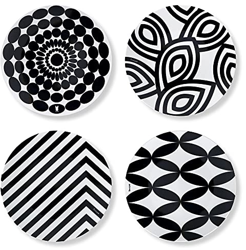 French Bull Platos surtidos – Juego de 4 piezas – Juego de platos de melamina de 11 pulgadas – Vajilla de melamina para interiores y exteriores – Surtido blanco y negro