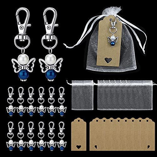 UBERMing 30 Stück Gastgeschenke Hochzeit Schutzengel + Organza Beutel + Kraftpapier Anhänger Mini Engels Schlüsselanhänger für Weihnachten und Hochzeit Party Kommunion Konfirmation Geschenk für Gast