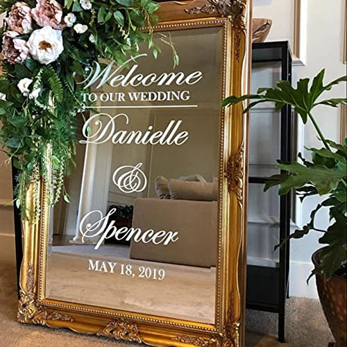 Gue Willkommen Spiegel Vinyl Aufkleber - Personalisierte Namen für Hochzeit Zeichen Decor - Custom Kunst (68x55 cm)