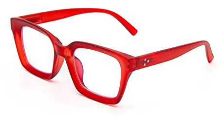 Amorays Occhiali da Lettura Oversize Square Frame Vintage con Anti Luce Blu Lenti Cerniera a Molla Occhiali Presbiopia Lettori per Donna Uomo 6561NEW(Rosso,+1.0)