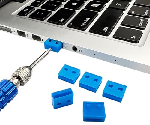 10Pcs USB Port Lock with 1 Keys, Locking USB Port/Dust Blocker, USB Dust Cover Cap Female Port Plugs Protector, Compatible with Computer,TV,Router,USB Devices(Blue)