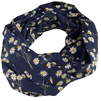 bettina bruder - Damen-Loop Schlauchschal Kamille Blumen nachtblau weiß gelb - 100% Baumwolle