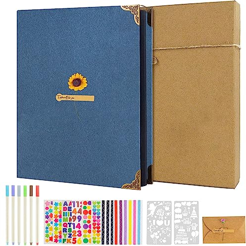 AIOR Fotoalbum zum Selbstgestalten 60 Schwarze Seiten, DIY Fotoalben Scrapbook Album zum Einkleben, Retro Nachfüllbar Fotobuch, Geburtstag Jahrestag Geschenk (Blau)