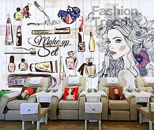 Foto Mural Tienda de uñas Tienda de belleza Dibujado a mano Chica Tienda de ropa Fondo Decoración de pared Decoración Fotomural Sala De Estar Pared Pintado Papel Tapiz No Tejido-430cm×300cm