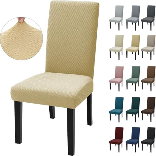 Ystyle Universale Stretch Stuhlhussen 6er Set, Beige | Elastische Stuhlbezüge, Moderner Hussen für Stühle, Waschbar Chair Covers, Komfort-Stuhl Überzug für Esszimmer Restaurant