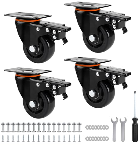 SWAWIS 4Pcs Lenkrollen mit Bremse, Schwerlastrollen 75mm mit Montagezubehör, Möbelrollen Schwerlast Polyurethan(PU), 360°Drehbar Strandkorbrollen 480KG, Rollen für Möbel Trolley Tisch Schrank