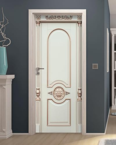 FLFK Door Mural Sticker - Beige Vintage Door,Peel and Stick,Combined Size 32x80,Split into 2 Pieces