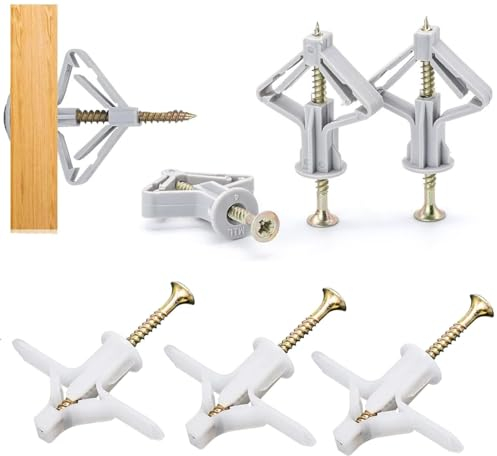 Holraumdübelset Expansion Screw Spreizdübel Hohlwanddübel Gipskartonplatten-Expansionsrohr Selbstbohrender Gipskartondübe für Gipskarton- und Gipsfaserplatten Hohlwand (100 Dübel + 100Schrauben)