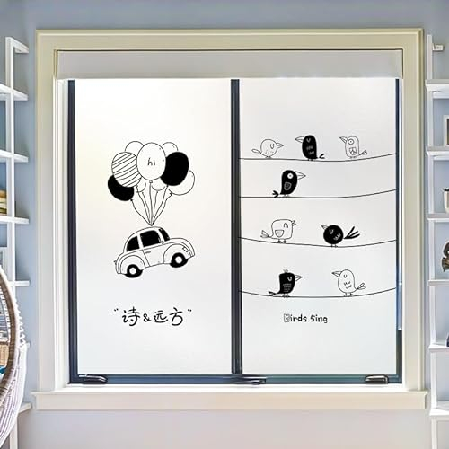 Fensterfolie Schwarze Weiße Vögel Fensterfolie Blickdicht Anti-UV Sichtschutzfolie Fenster Milchglasfolie Zuhause Büro Folie Fenster Sichtschutz Window Film 2 Stück/60x200cm
