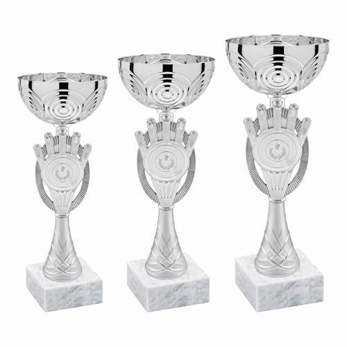 Generico Tris Coppe Trofei – 3 Coppe Premio – Coppe Personalizzabili – Altezza Ideale per Eventi e Premi Sportivi – Base Resistente in marmo – Per Bambini, Adulto e Tornei