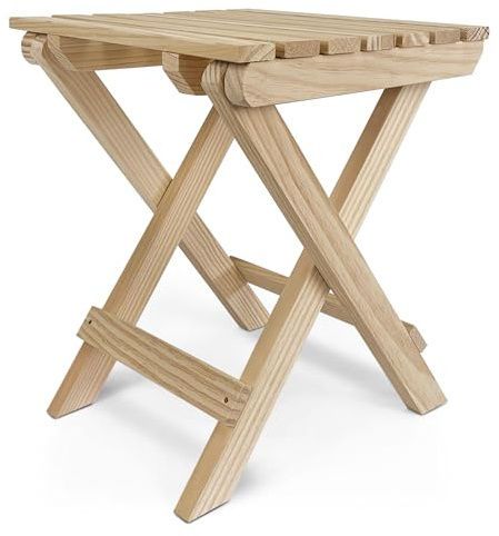TIENDA EURASIA - Taburete Plegable de Jardín, Madera, Color Natural, 32x34x44 cm, Portátil, Cuadrado, para el Hogar, Jardín o al Aire Libre