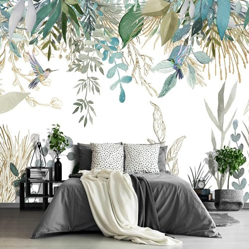 Naturempress Carta Da Parati Moderna 150X105（Larghezza x Altezza） Elegante Colibrì A Foglie Tropicali Fotomurali Moda Decorazione da Muro XXL Poster Gigante Design Carta per pareti