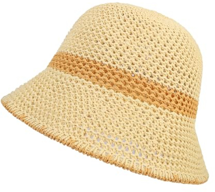 Eigso Unisex Khaki Mode gewebt Mesh Eimer Hut für Frauen Männer Vintage faltbar Sommer Strand Fischerhut für Frau Mann
